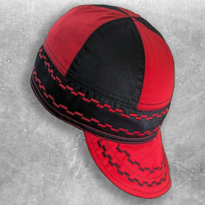 Black and Red Flame-Resistant Welding Cap with Stitch Detail – Durable Beanie for Welders