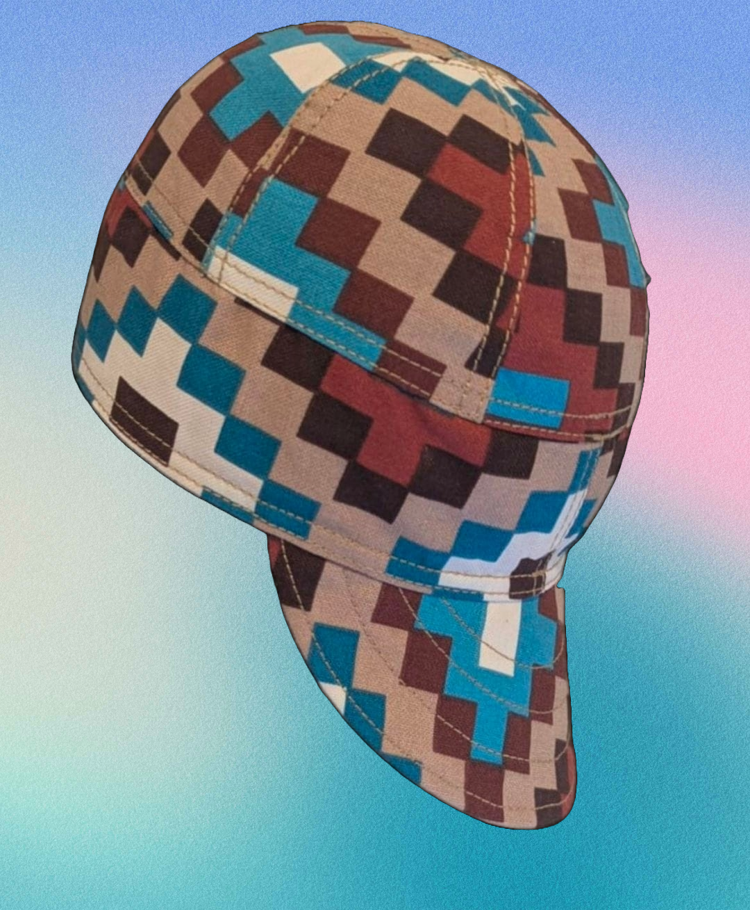 Blue Checkers Flame-Resistant Welding Cap with Stitch Detail – Durable Beanie for Welders