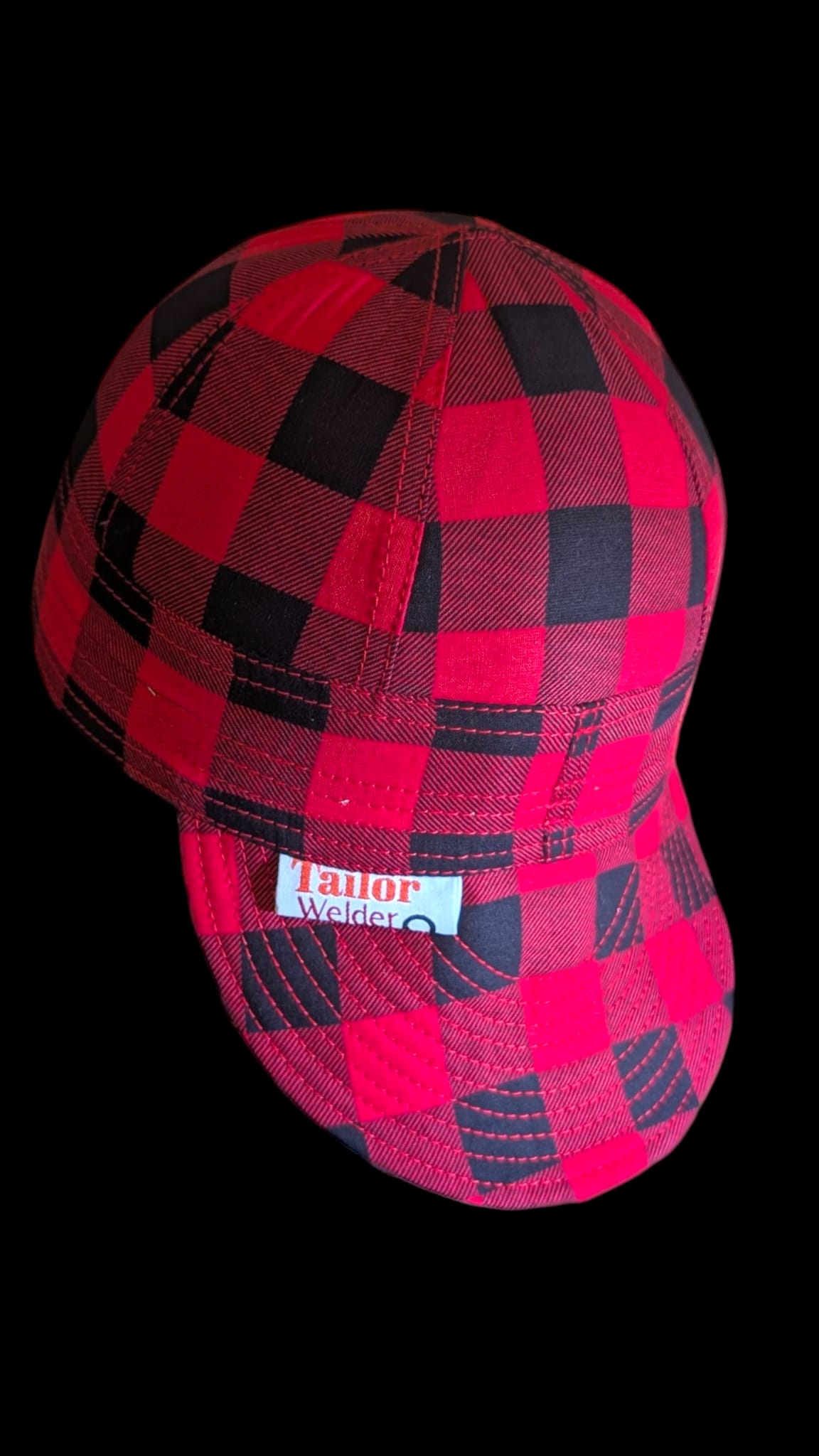 red black squares- Resistant Welding Cap with Stitch Detail – Durable Beanie for Welder